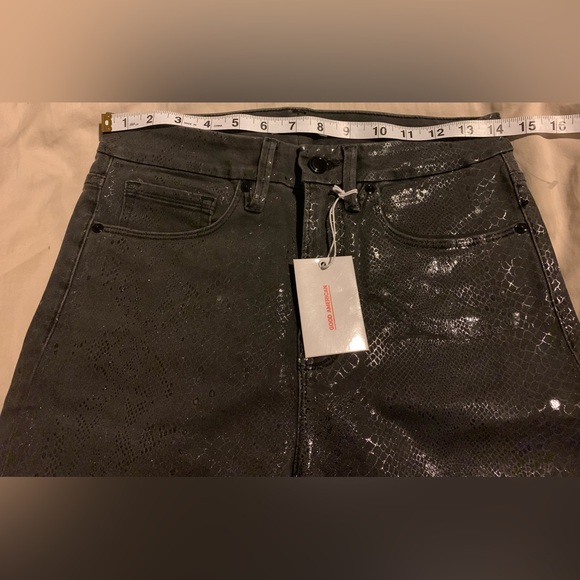 Good American Good Waist Jeans Gray Metallic Coated Snakeskin Skinny Size 8/29 - Picture 7 of 14